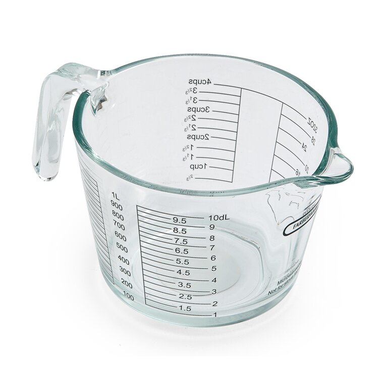 Farberware 5188129 4-Cup Borosilicate Glass Wet and Dry Measuring Cup with Oversized Measurements, Clear