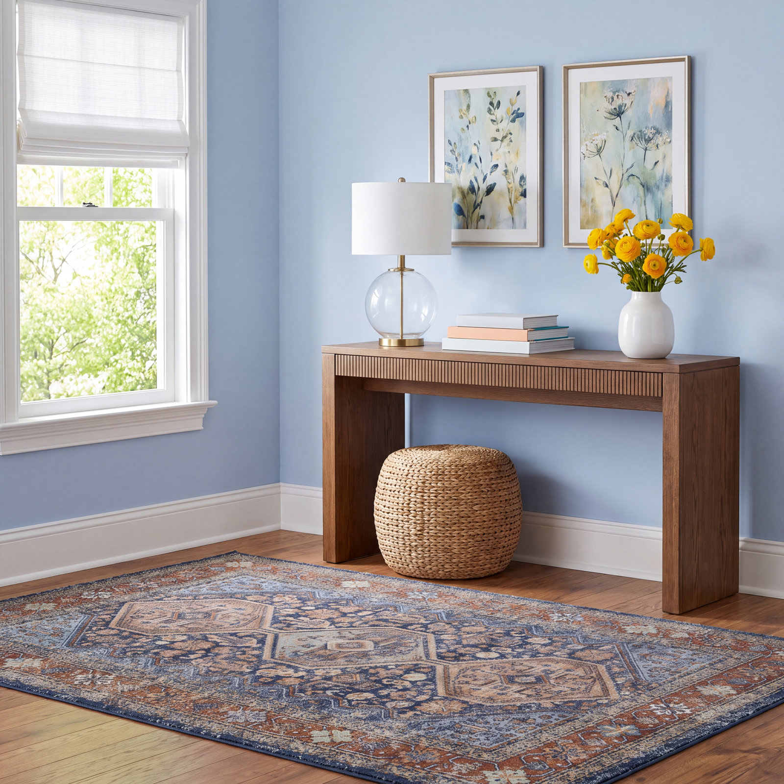 Willer Navy Orange Oriental Rug, Rectangle 9'3" x 11'10"