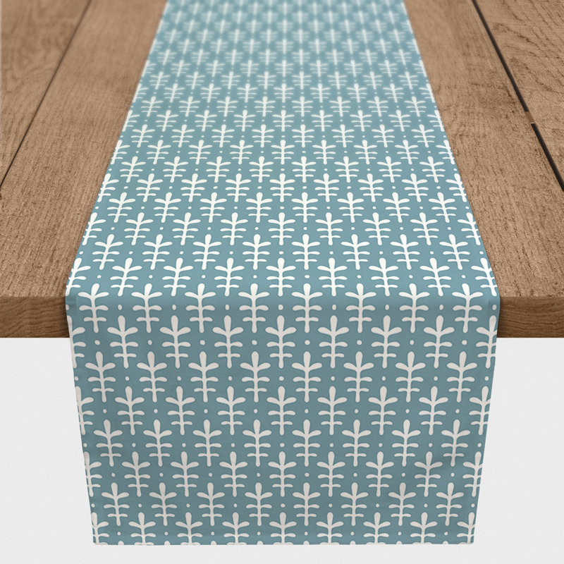 Chelene Rectangle Striped Polyester Table Runner, 16" D x 90" L, Blue, Botanical