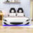 Katerinne Twin Size Platform Bed Stylish Racecar Design with LED Lights, Upholstered Backrest-2128992905