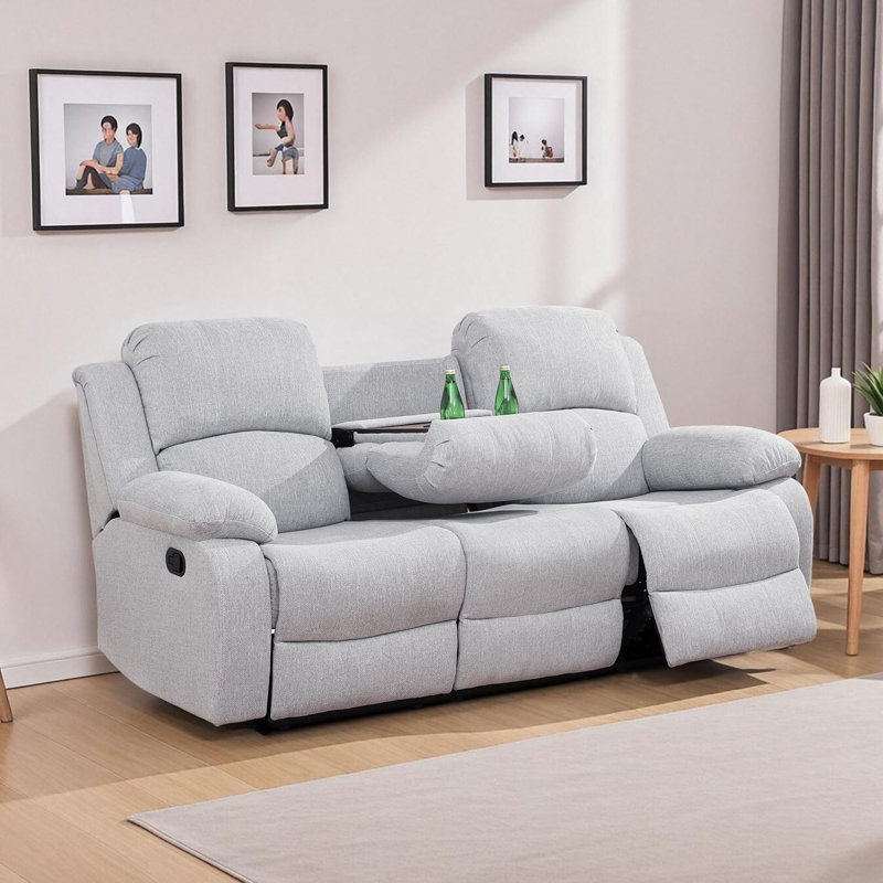  Ensemble de salon inclinable manuel en tissu 2 pièces avec console centrale et table basse Atlow (ensemble de 2)