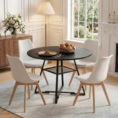 Amous 47" Round Industrial Kitchen Dining Table Set With 32.8"H Dining Chair