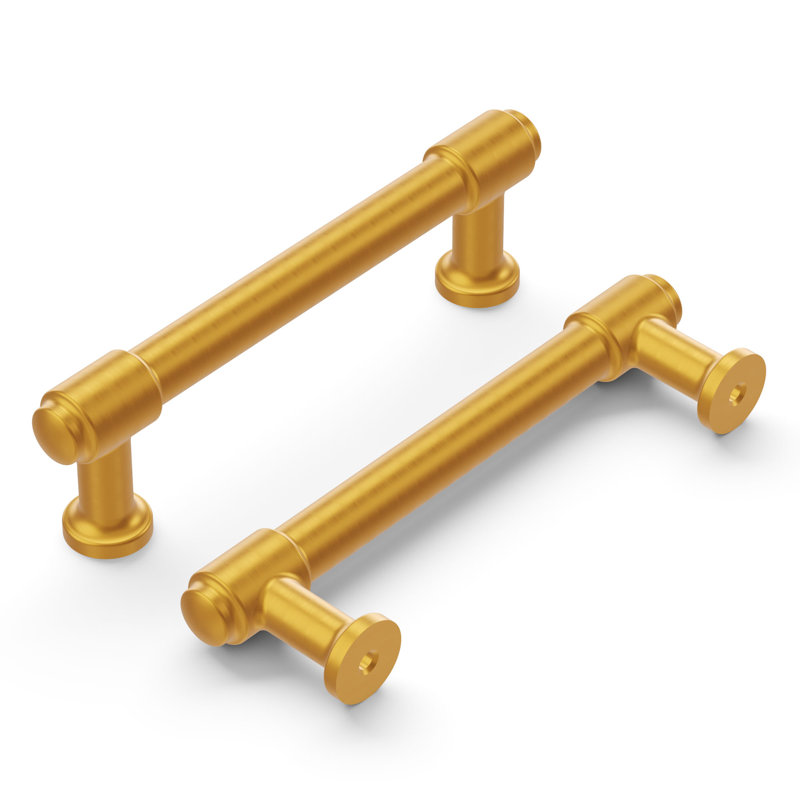 Piper Collection Bar Pull - 3-3/4" Center to Center Cabinet Pull Brushed Golden Brass - Mid-century Modern Hardware for Drawers & Cabinets