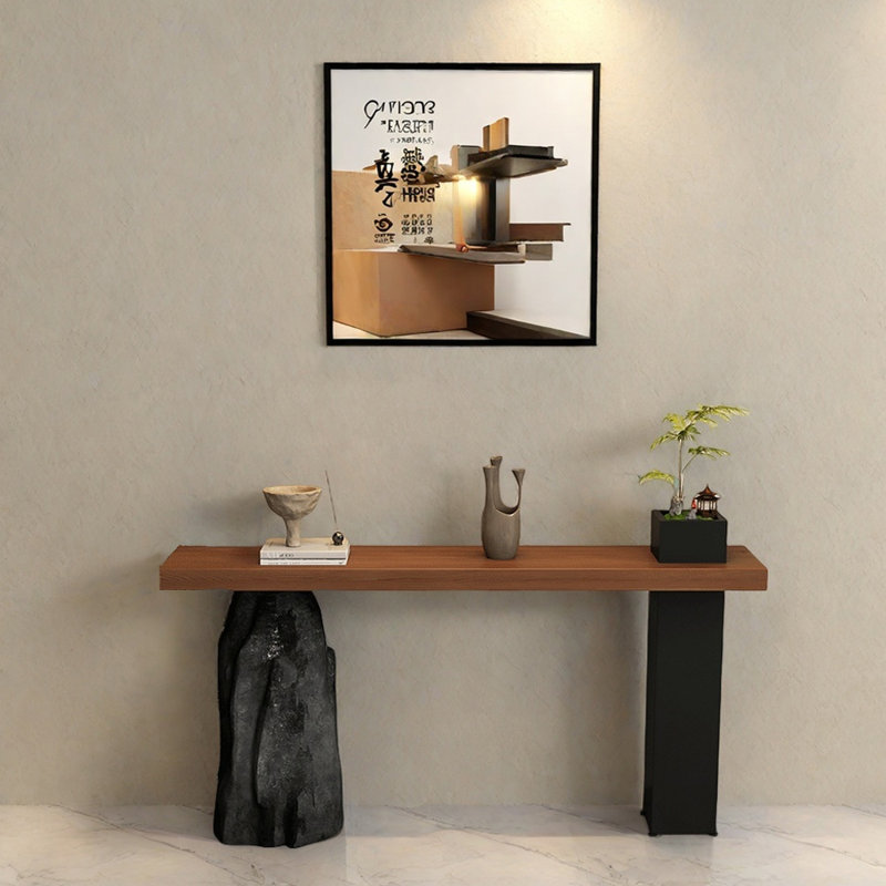 Table de couloir en pin massif de style Wabi-Sabi, H 31,5 po x l 43,3 po x P 11,8 po