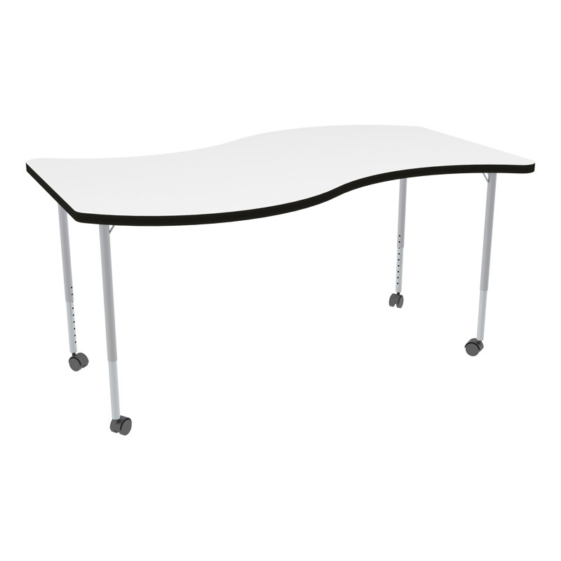 Table d'activité à hauteur ajustable avec roulettes Structure Series Wave, L 60 po x l 30 po, Blanc, Noir/argenté