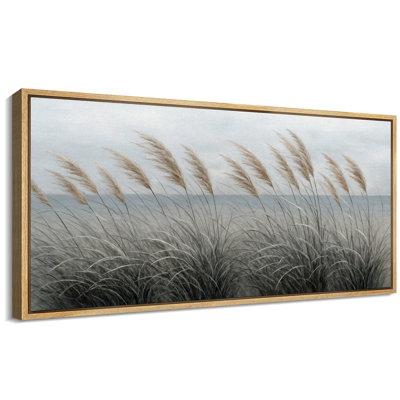 Minimal Coastal Sea Oats Grass Soft Ocean Horizon Wall Decor Extra Large Pictures Framed Canvas Print Wall Art