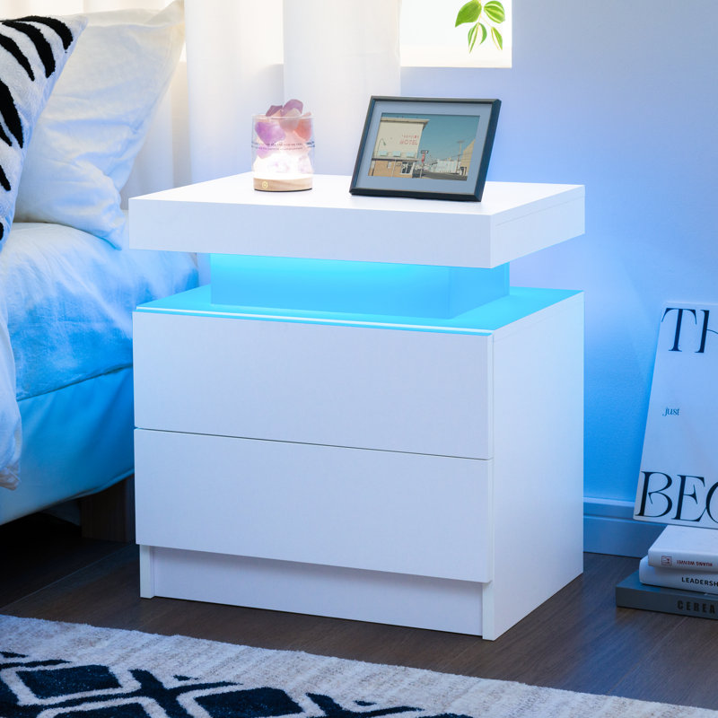 LED Nightstand with 2 Drawers, White