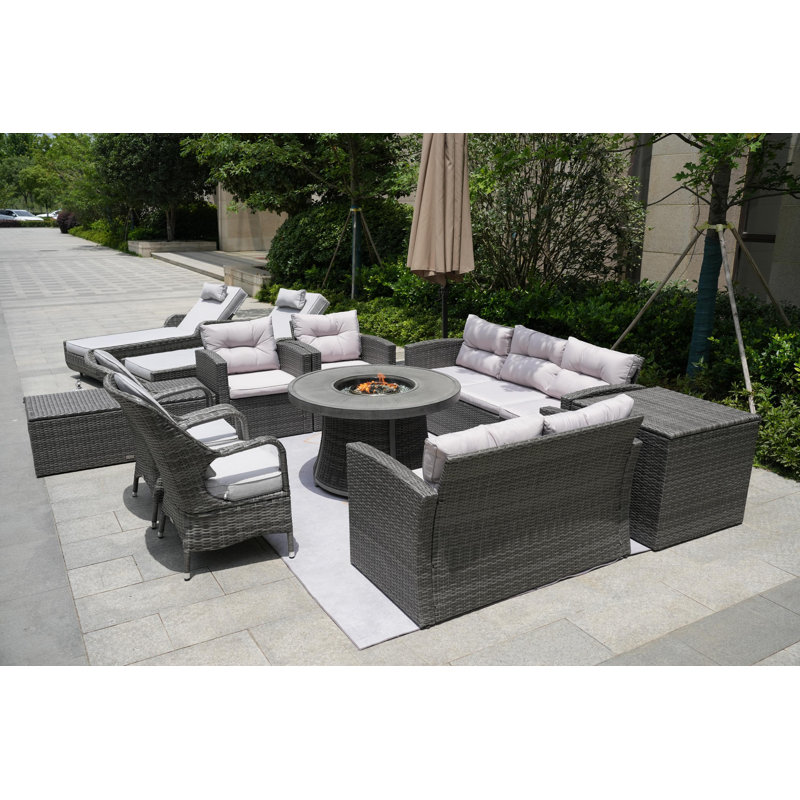 Areefa 11 - Person Patio Conversation Set with Cushions, Gray