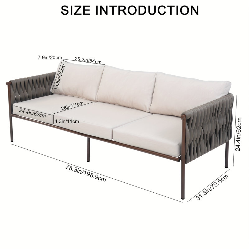 Canapé modulaire d'extérieur en métal 3 pièces