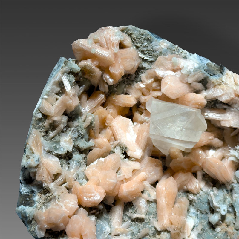 Calcite and Stilbite on Apophyllite