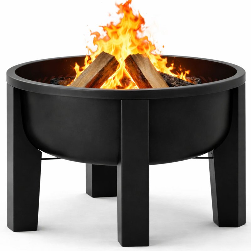 Fire Chief Wood Burning Fire Pit with Tabletop Lid – Modern Outdoor Metal Fire Pit for Patio & Backyard – Premium Heavy Duty Fire Pit Bowl with Multi-Use Side Table