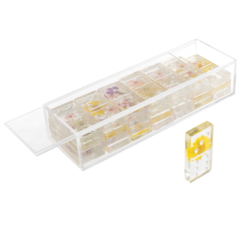 Ensemble 28 pièces en acrylique Domino, Fleur jaune