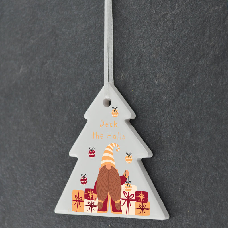 The Seasonal Aisle Festive Gonk With Presents Tree Shaped Ceramic Ornament