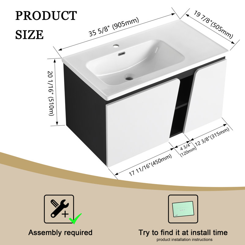Ensemble de meuble-lavabo mural simple 36 po Kenso