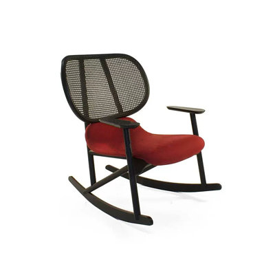 Solid Wood Woven Rattan Armrest Rocking Chair Rocking Chair