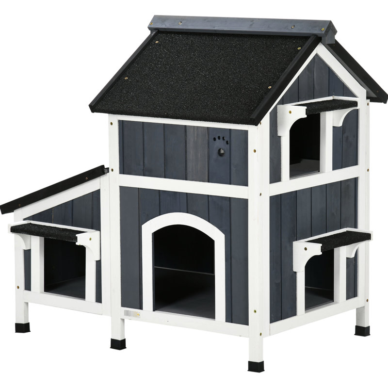 Abri pour chat extérieur - Toit et lit de jardin à entrées multiples pour chats lourds de 15 lb et plus, gris avec intempéries