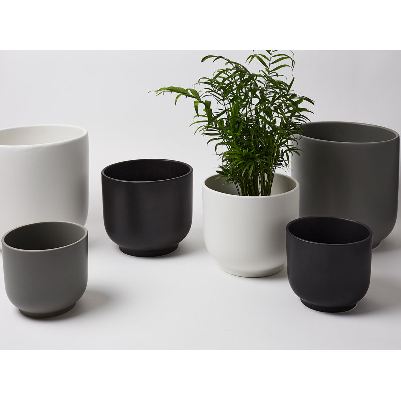 Handmade Ceramic Pot Planter, 7.75" H x 9" W x 9" D, Black