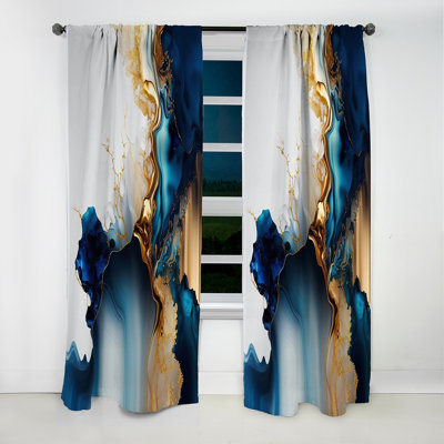 Abstract Geode Gold And Blue Marble I - Abstract Marble Marble Blackout Curtain - 1 Panels