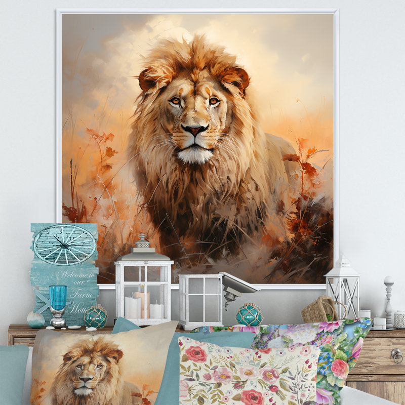 «Lion Savannah Dreams I» sur toile, H 36 po x l 36 po x P 1,5 po, Cadre flottant blanc