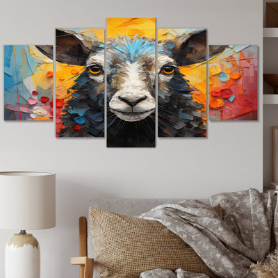 Colourful Abstract Sheep Collage II - Animals Canvas Wall Art - 5 Panels