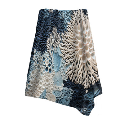 Under Water Blue And White Corals Collage - Coastal Soft Throw Blanket