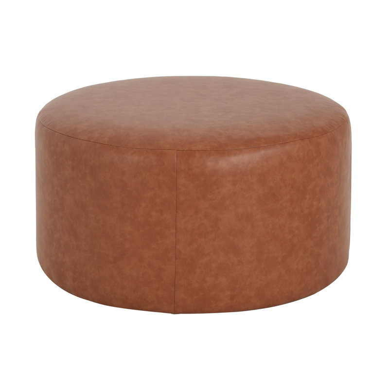 Repose-pieds rembourré rond, Brun, cognac, Faux cuir