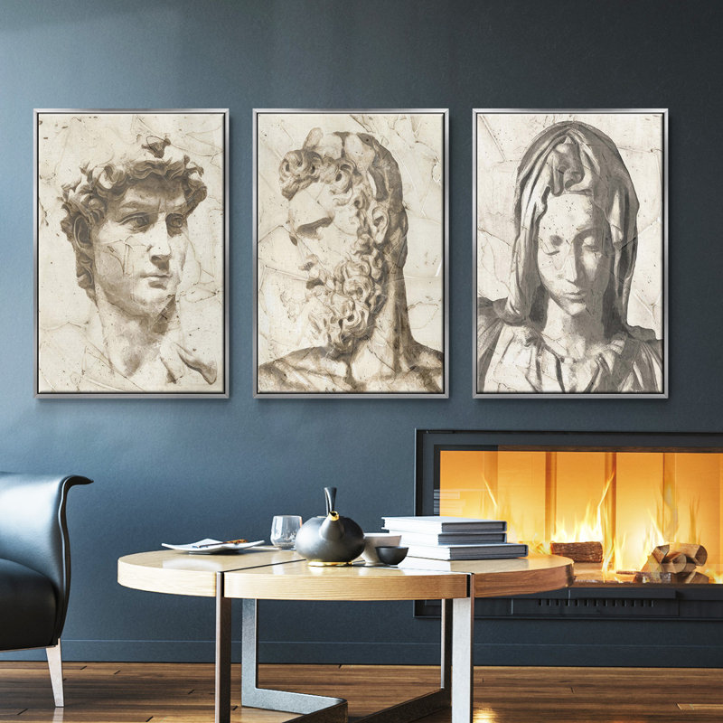 Classical Study I - Ensemble de 3 reproductions de photos sur toiles, H 40 po x l 78 po, Argent