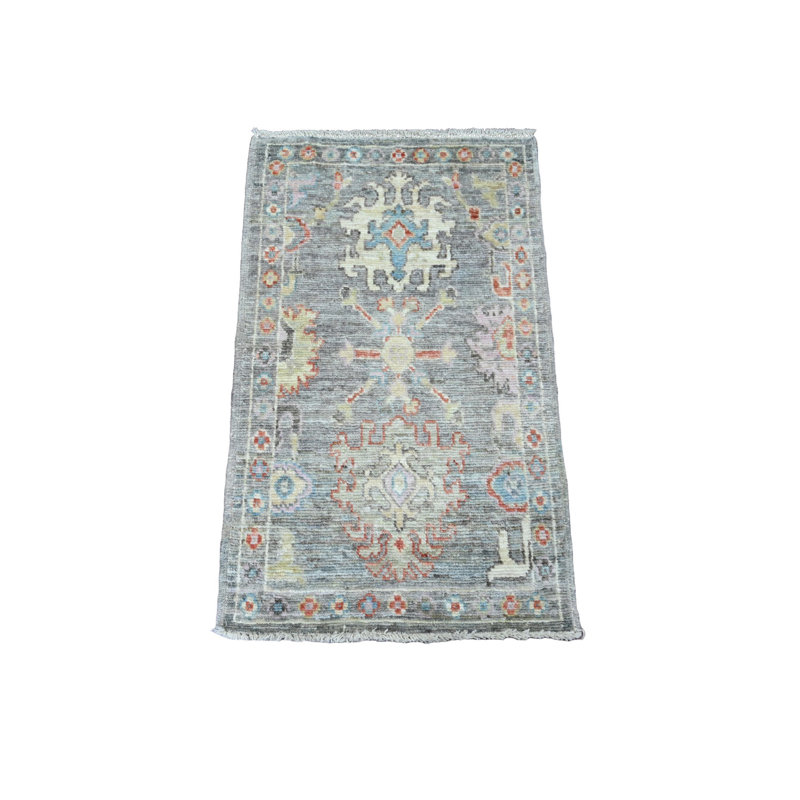 Tapis oriental 2 pi 1 po x 3 pi 5 po gris, noué à la main, motif angora afghan Oushak avec teinture végétale, laine pure, tapis oriental