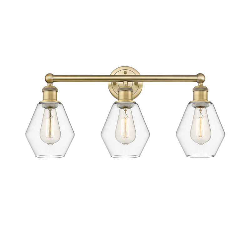3 - Light Dimmable Vanity Light, Clear, Brushed Brass