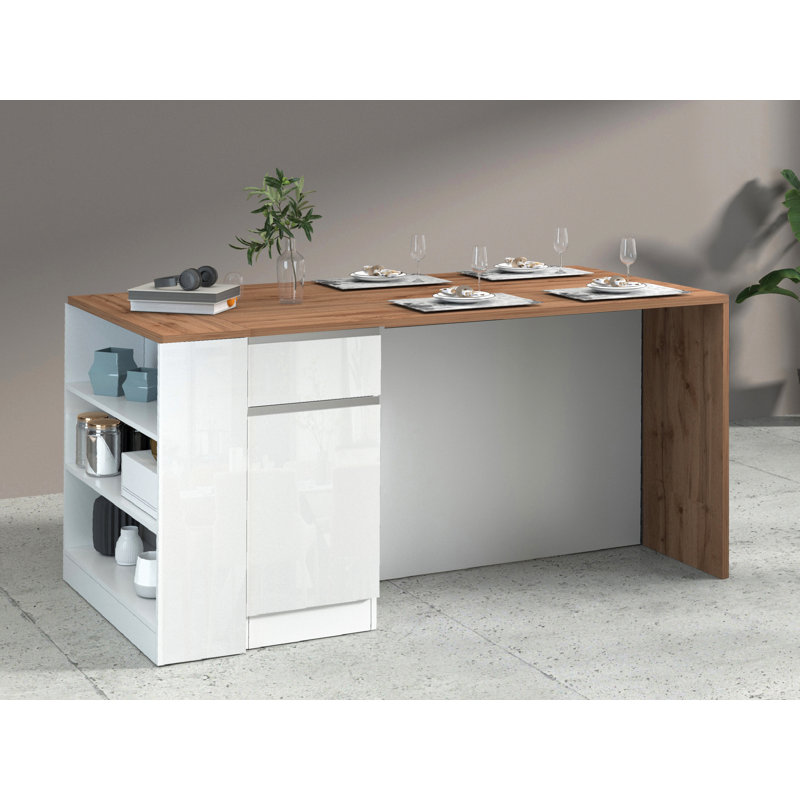 SOLE Wood Kitchen Island, White/Oak