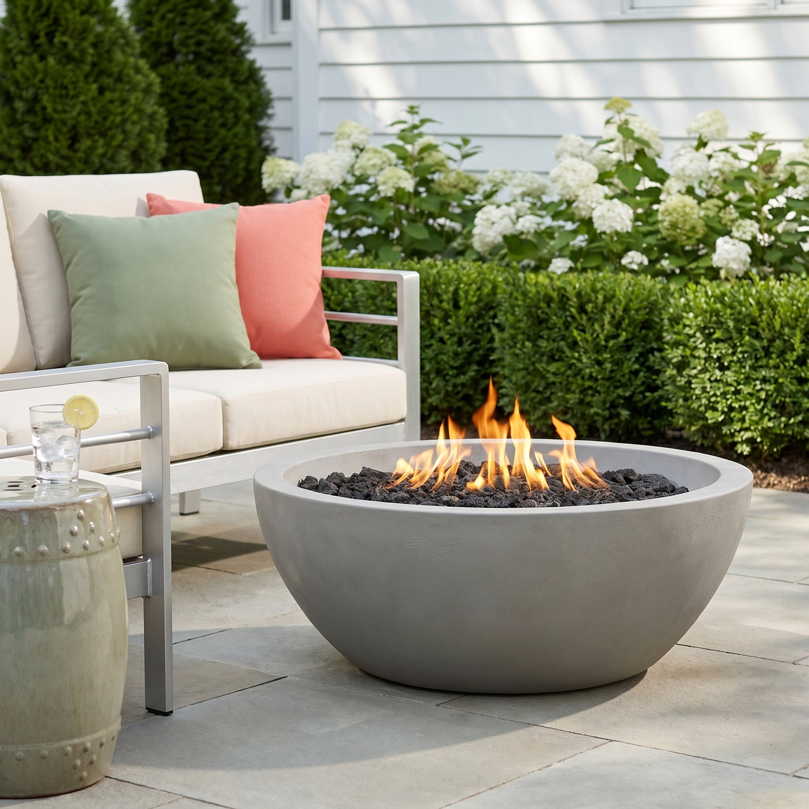Eldora Round Fire Pit, 14" H x 38" W x 38" D, Natural Gas, Shade