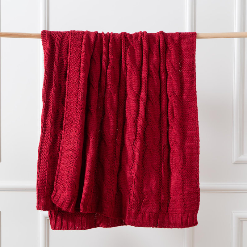 Red Cable Knit Acrylic Throw Blanket 50"x60"