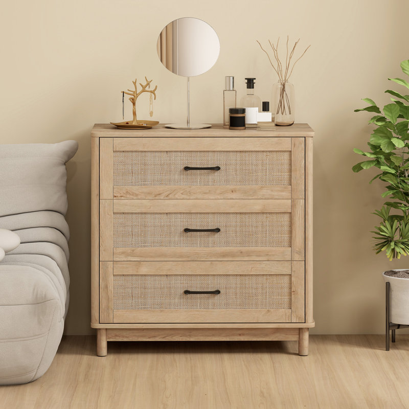 HOMCOM 3 Drawer Chest of Drawers, Wide Storage Unit for Living Room, Oak
