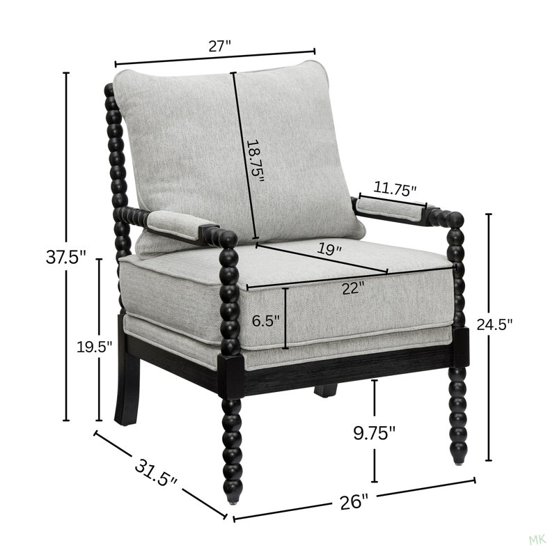 Chaise d'appoint moderne rembourrée avec structure en bois tourné, Gray Polyester, Gray, Black