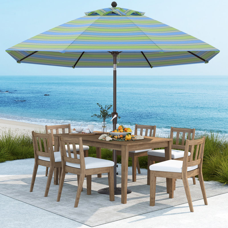 Parasol de patio en oléfine 9 pi 9 pi, Bleu / vert / jaune rayé