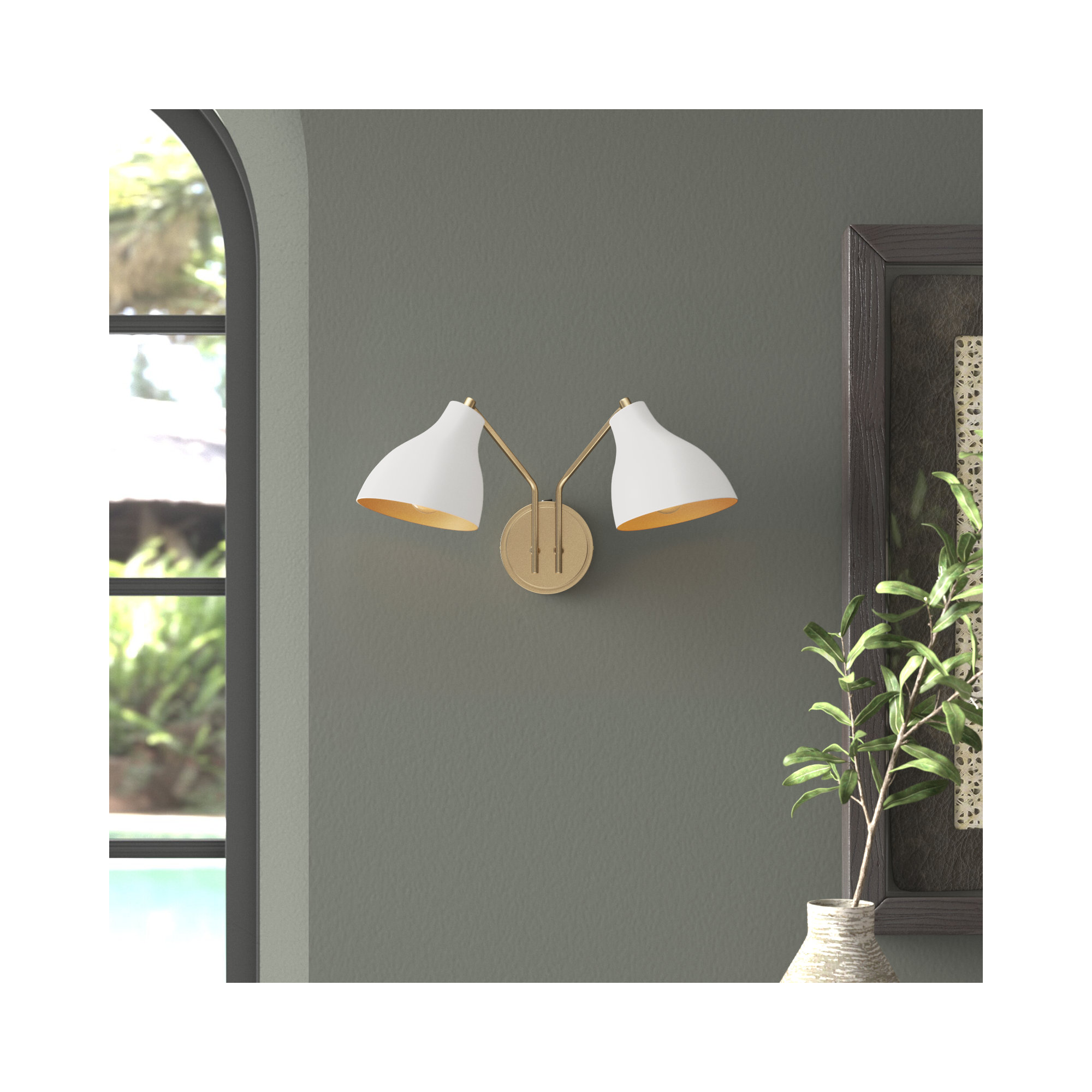 Elyse 2 Light Dimmable Wall Sconces, White, White/Brass