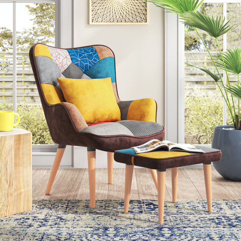 Lula Upholstered Linen With Footstool Wingback Chair