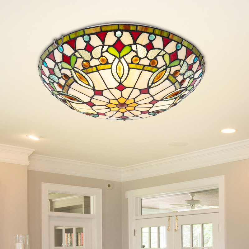 16" 1 - Light Tiffany Vintage Flush Mount Lighting Fixture