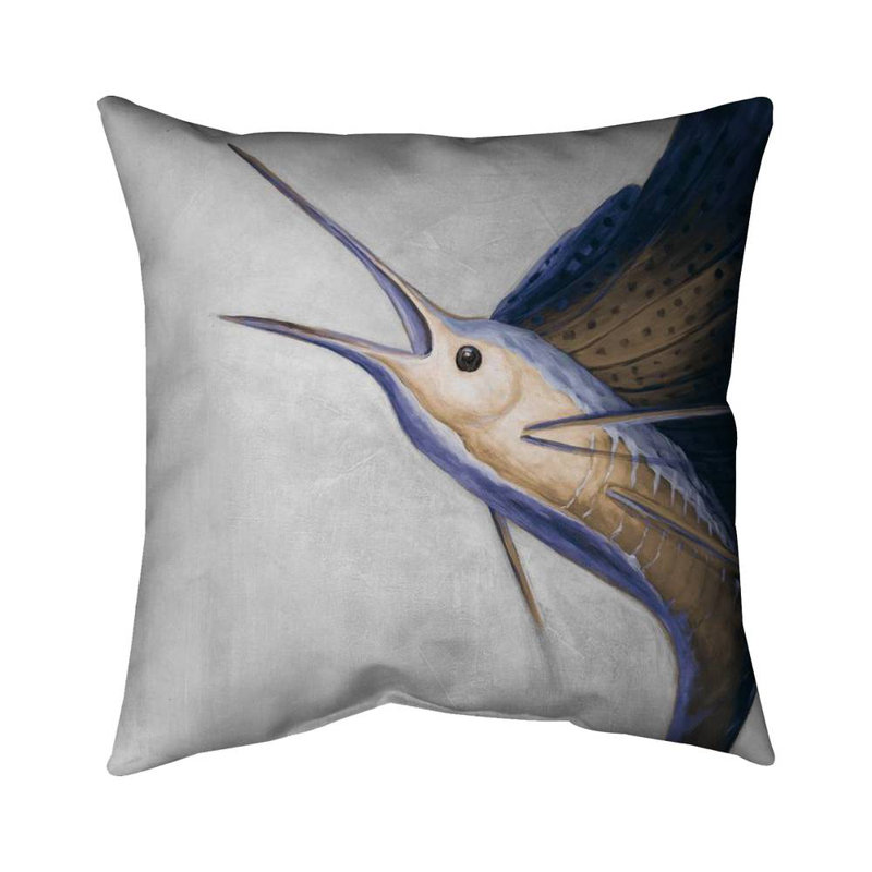 Gold swordfish - 16"x16" Outdoors Throw pillow - Spun poly - Print on demand, 16"H x 16"W
