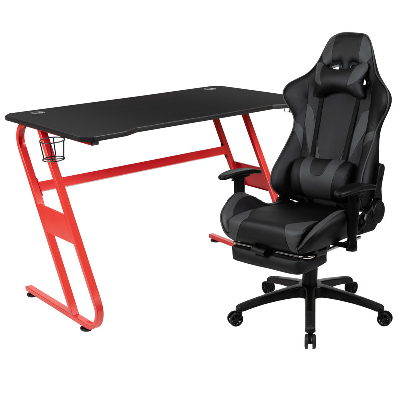 Bridesdale Gaming Desk and Chair Set, Black/Gray