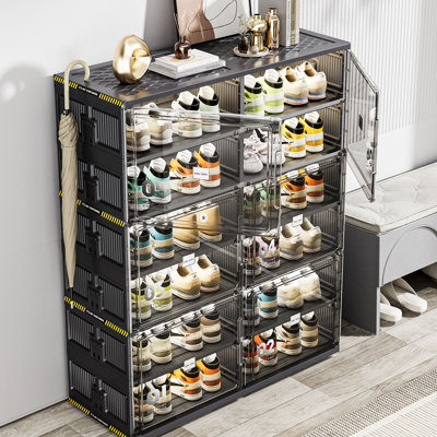Range-chaussures pliable 6 niveaux, 24 paires, grande armoire à chaussures avec portes magnétiques