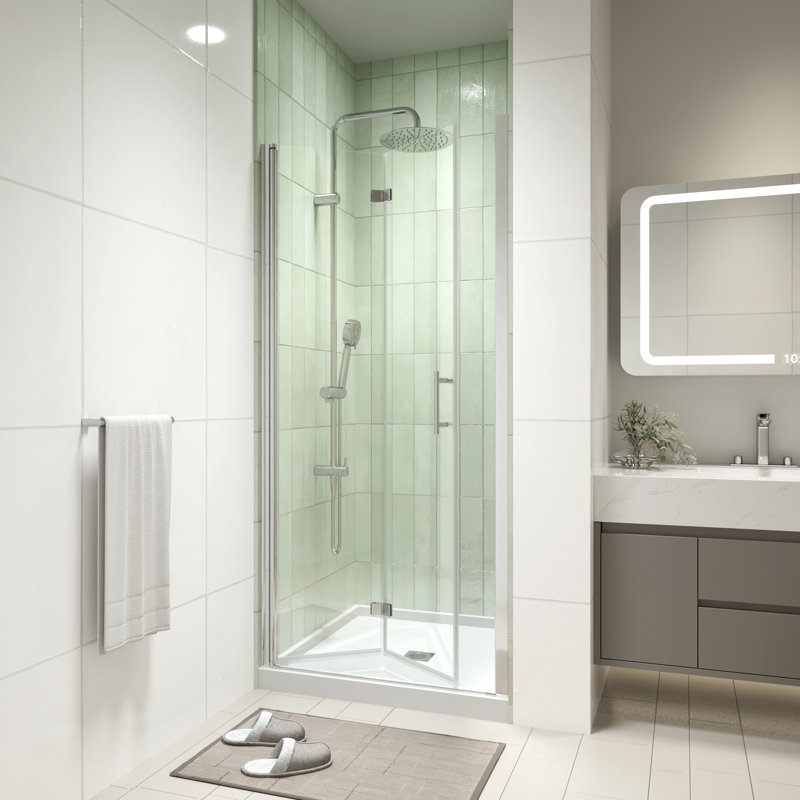 32" - 33 3/8" W x 72" H Bi-Fold Frameless Shower Door with 1/4" (6mm) Clear Tempered Glass, Chrome