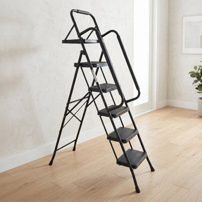 Folding Step Ladder with Anti-Slip Wide Pedal, Sturdy Steel Frame Step Stool with Handrail, Lightweight Portable Household Safety Step Stool for Home Kitchen Garage