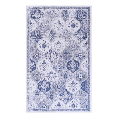 Blue 3X5 Area Rug - Machine Washable, Non-Slip, Stain For Living Room, Bedroom, Kitchen, Pet & Blue, Soft Chenille, Low-Pile Dining Safe