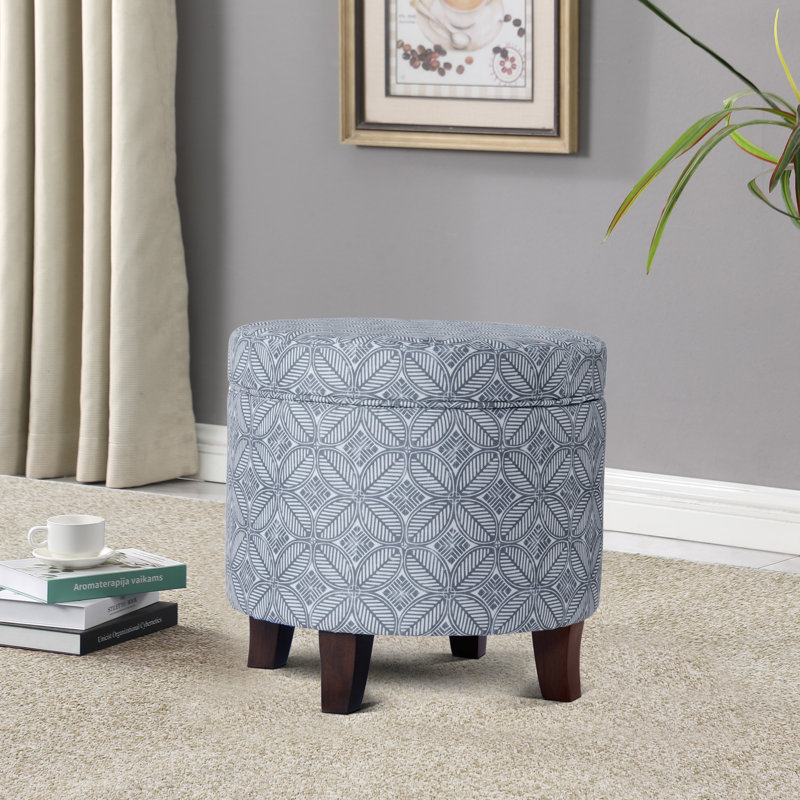 Ashlley Upholstered Storage Ottoman, Indigo Print