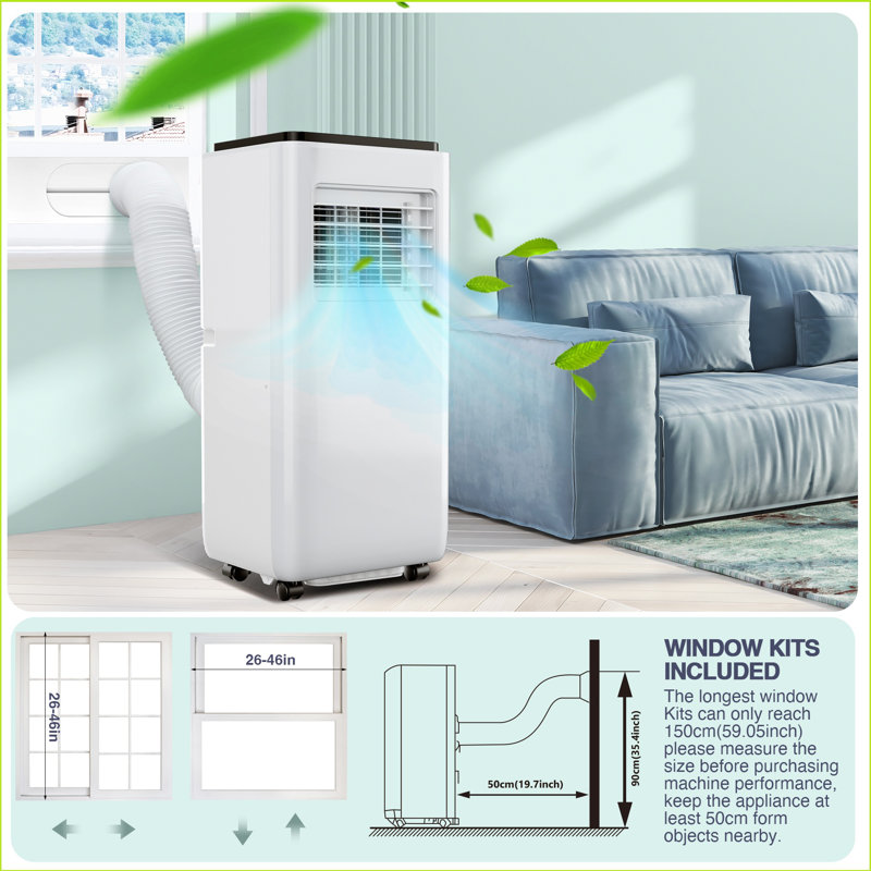 10000 Btu 3-in-1 Portable Air Conditioner With Remote Control, Led Display, Timer, Dehumidifier, Fan, Window Kit, And 360° Wheels, Ideal For Cooling 450 Sq.ft Spaces In Homes And Offices