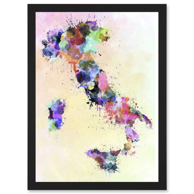 Map Painting Italy Sardinia Sicily Paint Splash Colour - Single Picture Frame Art Prints