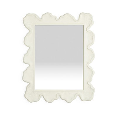Scalloped Organic Wall Mirror Embossed Metal Frame Decorative Accent Mirror for Living Room Entryway Decor - 34.5"H