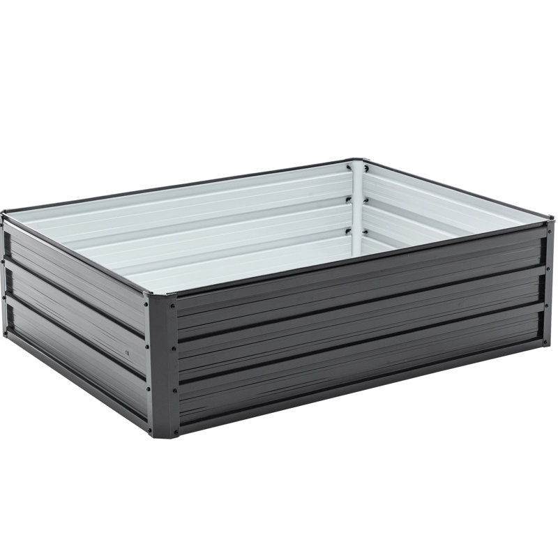 4X3x1ft Black Metal Galvanized Raised Garden Bed, Planter With Support Rods For Stable Planting In Balconies 47.235.513.4 Inches Outdoor Open Base Root Development