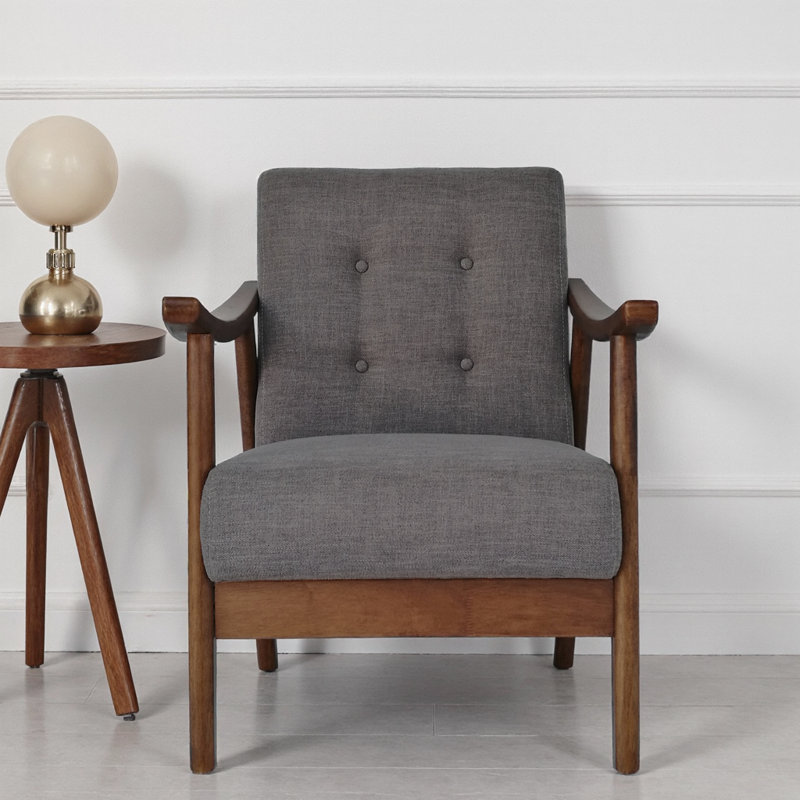 Élégante chaise d'appoint Mid-Century moderne: conception capitonnée intemporelle en gris foncé pour votre espace sophistiqué
